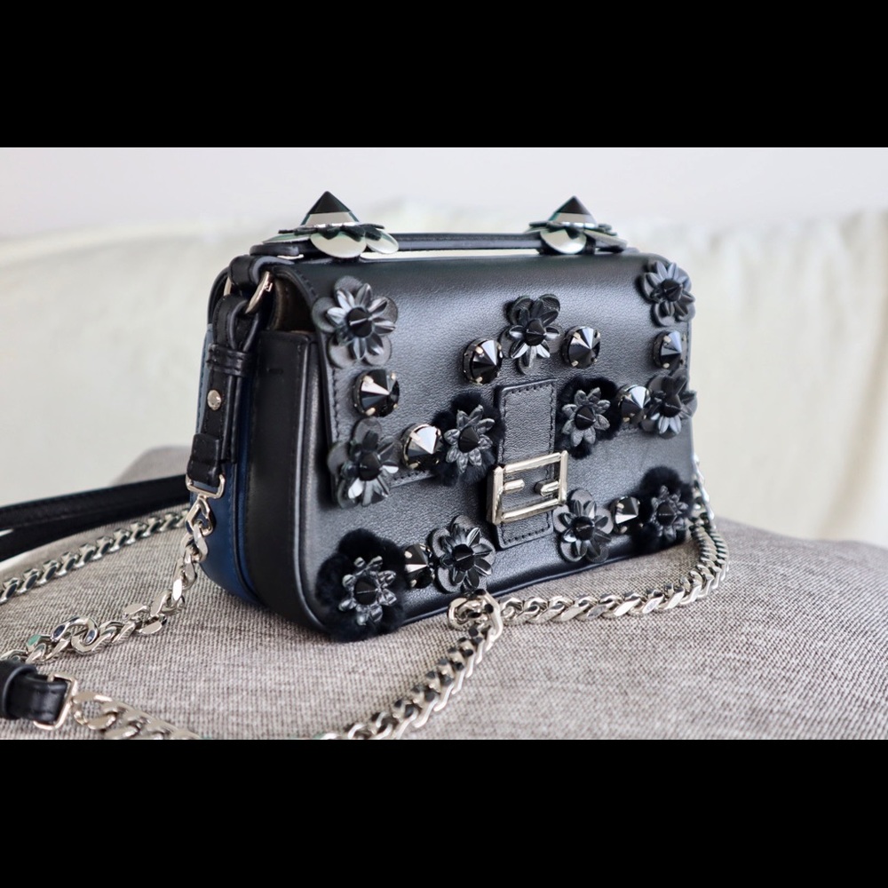 Fendi Double Baguette Flower Leather Crossbody